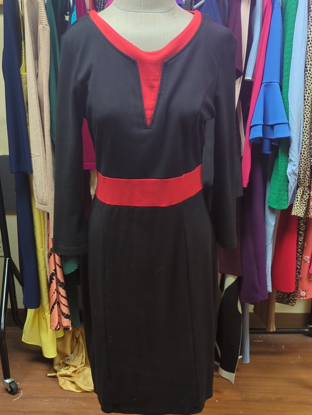 Black and Red Contrast Sheath Dress